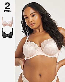 Pretty Secrets 2 Pack Laura Full Cup Black/Blush Bras B-H -Black/Blush