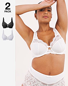 Pretty Secrets 2 Pack Lottie Lace Full Cup Bras B-G - Black/White