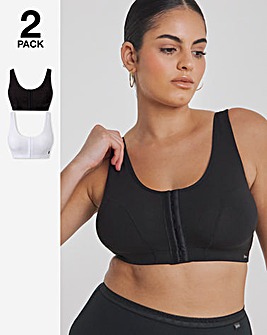 2 Pack Slimma Front Fastening Hook and Eye Bras Fits Up To DD -White/Black