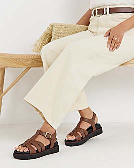 Fontana Leather T Bar Fisherman Sandals - Wide Fit (E)