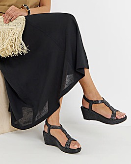 Aziz Sparkly T Bar Wedged Sandals - Wide Fit (E)