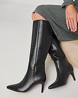 Heavenly Soles Ezra Knee High Heeled Boot With Pointed Toe Wide E Fit