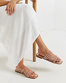 Daffodil Sparkly Asymmetric Flat Mule Sandals - Extra Wide Fit (EEE)