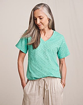 Julipa Pure Cotton Broderie V-Neck T-Shirt