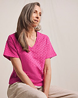 Julipa Pure Cotton Broderie V-Neck T-Shirt