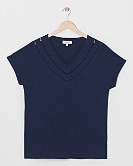 Julipa Pure Cotton V Neck Lace Trim T-Shirt