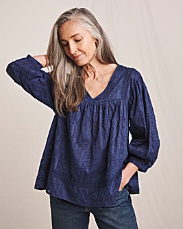 Julipa Pure Cotton Volume Sleeve Textured Blouse