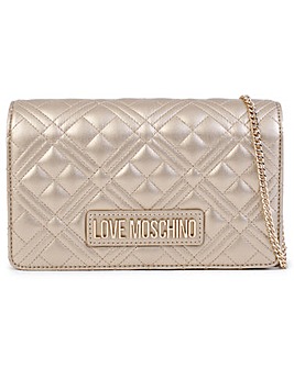 Love Moschino Diamond Quilt Flapover Gold Cross-Body Bag
