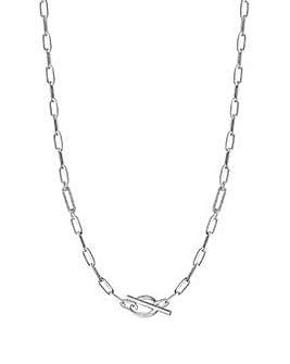 Simply Silver Sterling Silver 925 With Cubic Zirconia Link T Bar Necklace