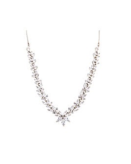 Jon Richard Rhodium Plated Floral And Baguette Cubic Zirconia Necklace