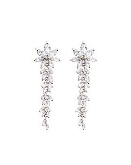 Jon Richard Rhodium Plated Floral And Baguette Cubic Zirconia Earrings
