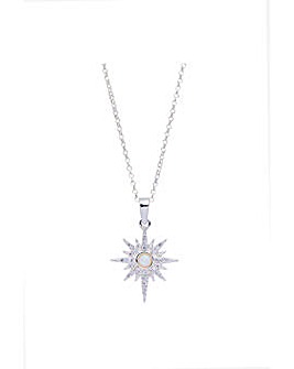 Simply Silver Sterling Silver 925 Opal Starburst Necklace