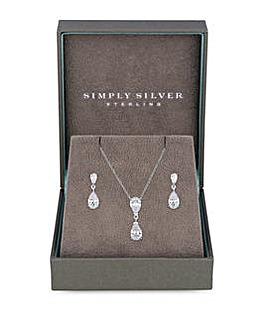 Simply Silver Sterling Silver 925 Cubic Zirconia Double Pear Set - Gift Boxed