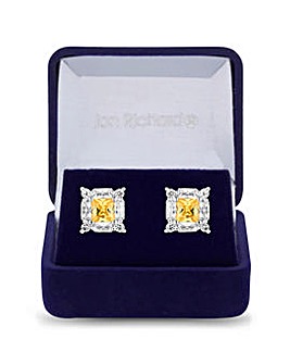 Jon Richard Silver Plated And Yellow Cubic Zirconia Stud Earrings - Gift Boxed