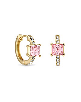 Jon Richard Gold Plated Pink Cubic Zirconia And Radiance Stone Hoop Earrings