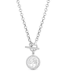 Simply Silver Sterling Silver 925 Cubic Zirconia Tree Of Love T Bar Necklace