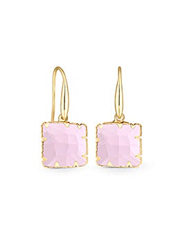 Mood Gold Pink Crystal Cushion Drop Earrings