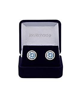 Jon Richard Silver Aqua Cubic Zirconia Large Solitaire Earrings - Gift Boxed