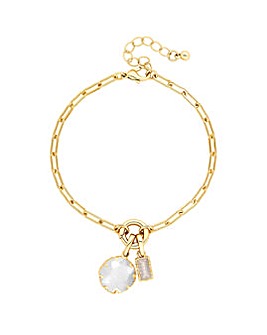 Mood Gold Plated Crystal Round Charm Chain O Ring Bracelet