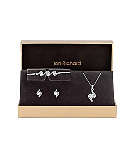 Jon Richard Silver Plated Crystal And Pave Trio Set - Gift Boxed