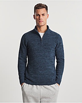 Blue Chenille Half Zip Funnel Sweater