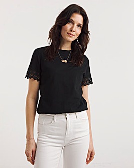 Black Lace Trim Short Sleeve T-Shirt