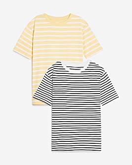 Yellow/Black Stripe 2 Pack Crew Neck T-Shirts