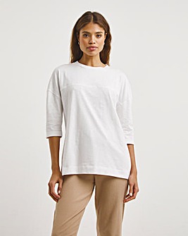 White Cotton Slub Seam Detail T-Shirt