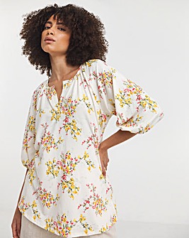 Multi Floral Blousin Three Quarter Sleeve Jersey Top