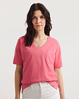 Raspberry Acid Wash Patch Pocket Short Sleeve T-Shirt