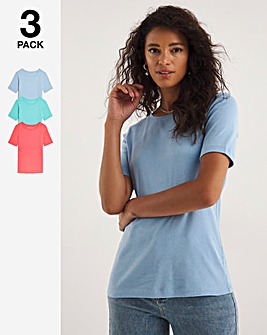 Pink/Aqua/Blue 3 Pack Crew Neck Short Sleeve T-Shirts