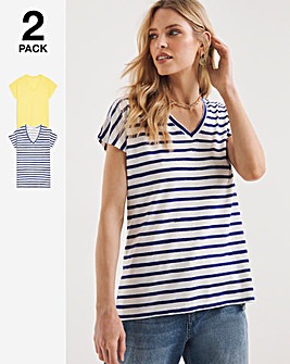 Blue Stripe/Yellow 2 Pack Short Sleeve Slouch T-Shirts