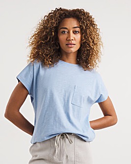 Blue Cotton Slub Pocket Short Sleeve T-Shirt