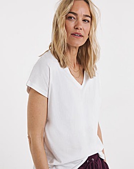 Pure Cotton White Basic V-Neck Short Sleeve T-Shirt