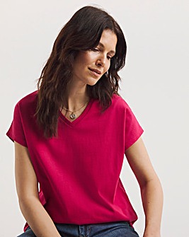 Raspberry Basic V-Neck Short Sleeve T-Shirt