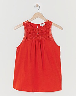 Flame Red Crochet Detail Vest Top