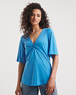 Blue Twist Front Knot Short Sleeve Top