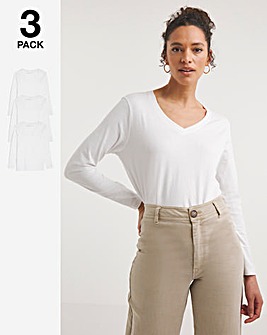 3 Pack White V-Neck Long Sleeve Tops