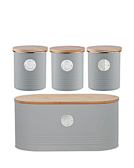 Typhoon Living 4 Piece Bread Bin and Canister Grey Storage Set