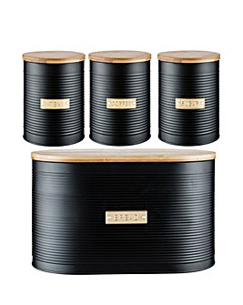 Typhoon Otto 4 Piece Bread Bin and Canister Black Storage Set