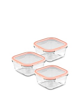 Lock & Lock Ovenglass Set of 3 Square 500ml Glass Containers