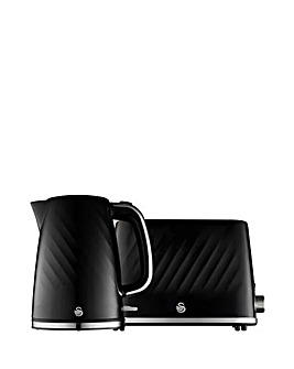 Swan Windsor 1.7L Textured Kettle and 2 Slice Toaster Black