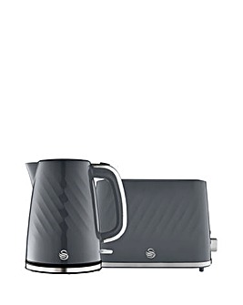 Swan Windsor 1.7L Textured Kettle and 2 Slice Toaster Grey