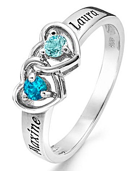 Sterling Silver Personalised Birthstone Heart Ring