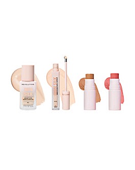Revolution Silk Radiant Satin Skin Routine, Silk Serum Foundation 1
