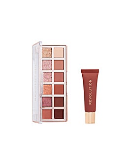 Revolution Juicy Peptide Lip Balm Nude Latte and True Icon Warm Nudes Palette