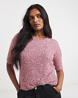 Simply Be Pink Tinsel Knitted Short Sleeve Jumper