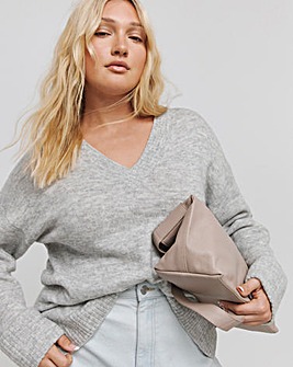 Grey Slouchy V Neck Longline Jumper