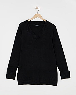 Black Slouchy V Neck Longline Jumper
