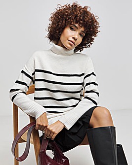 Mono Stripe Longline Roll Neck Jumper